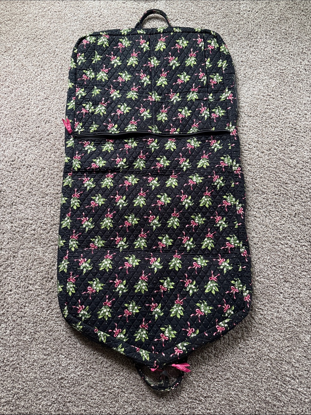 Vera Bradley Black Quilted new hope pattern Travel Garment Bag with Pink & Green